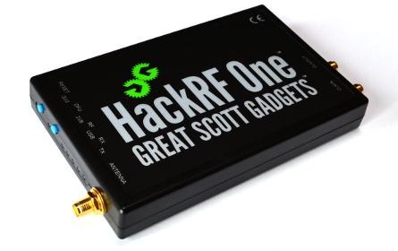 HackRF One SDR used for passive Wi-Fi radar signal capture.