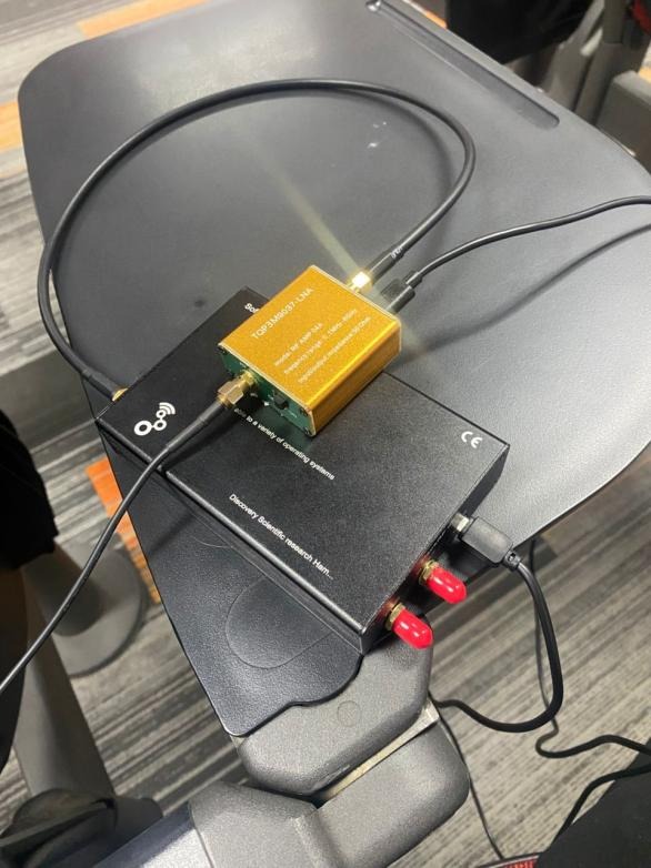 Hardware setup for passive Wi-Fi radar experiment using HackRF One and antenna.